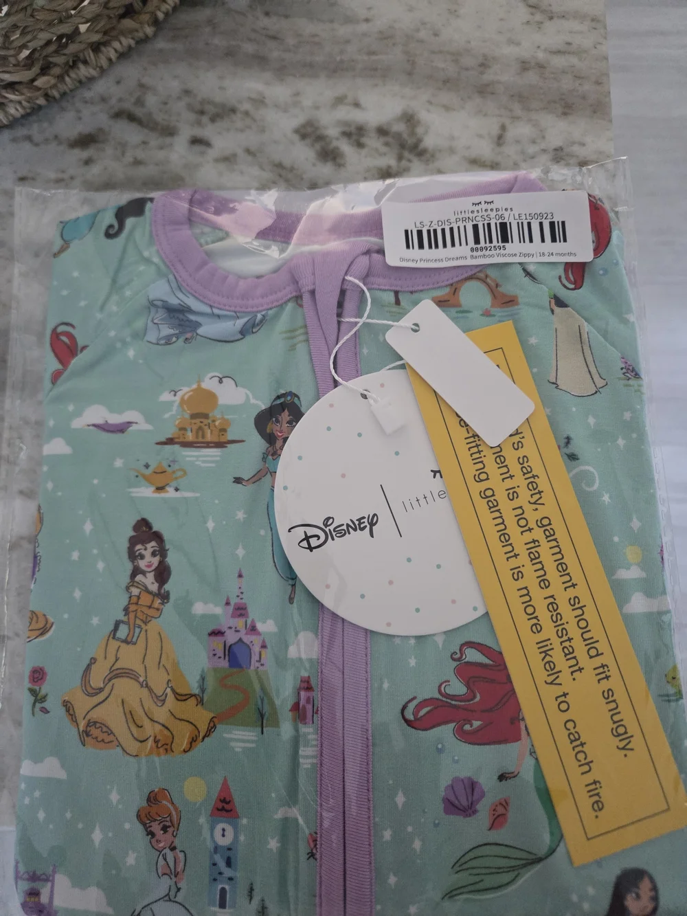 Little Sleepies Disney Princess Print. NWT